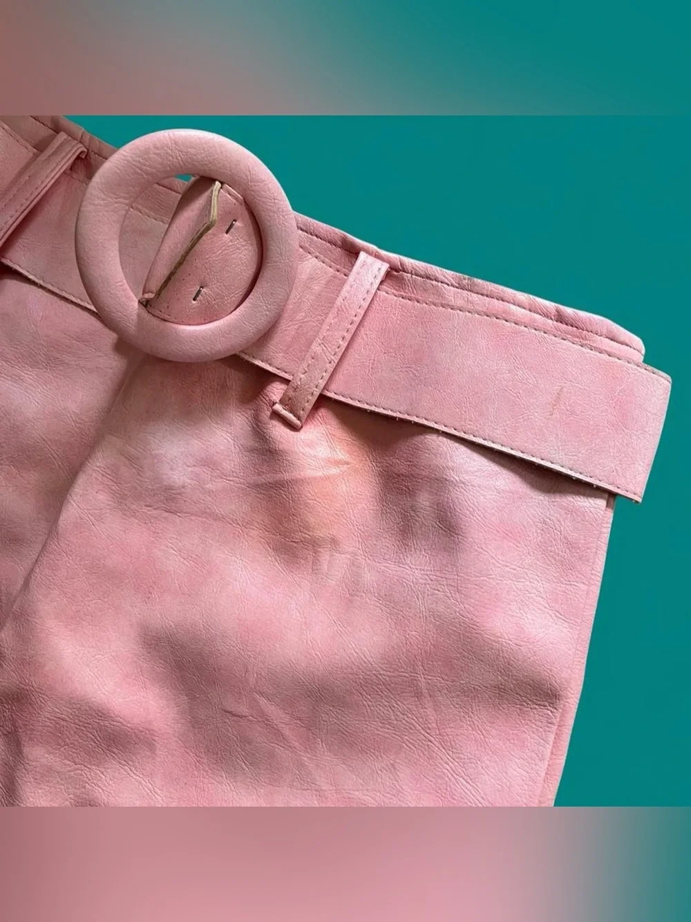 TRUE VINTAGE • RARE DEADSTOCK 60s Mod Go-Go Pink Vinyl Mini Skirt O-Ring Belt XS